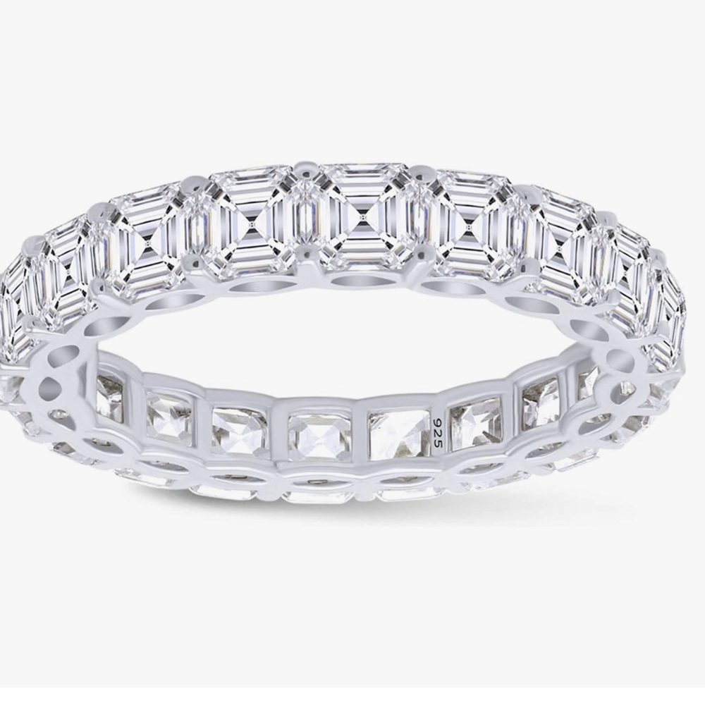 Cubic zirconium princess cut silver sterling eternity ring